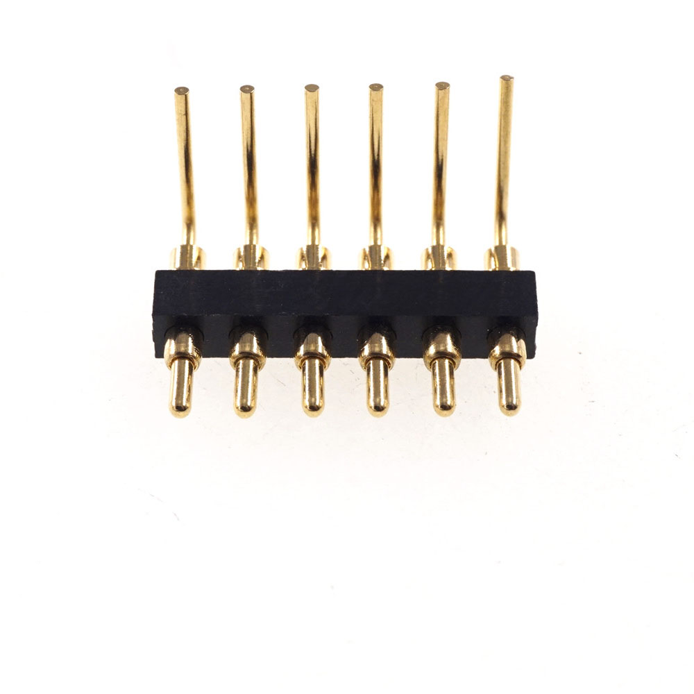 Spring Pogo Pin Connector 2.54 mm Pitch  6 8 Pins Through Holes PCB 10.5mm Height Right Angle 90 Degree