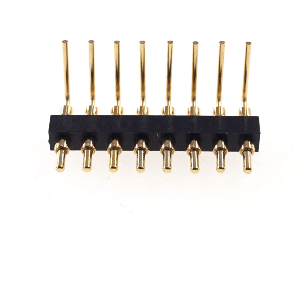 Spring Pogo Pin Connector 2.54 mm Pitch  6 8 Pins Through Holes PCB 10.5mm Height Right Angle 90 Degree