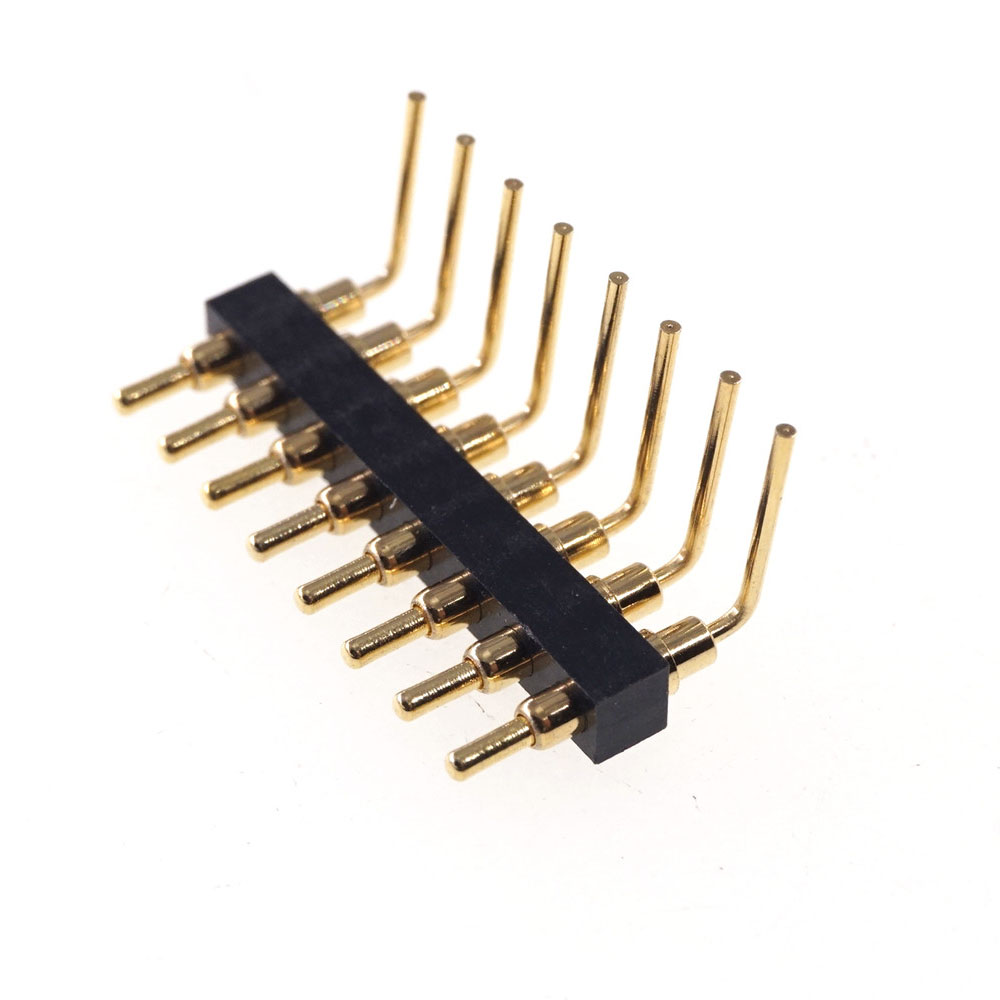 Spring Pogo Pin Connector 2.54 mm Pitch  6 8 Pins Through Holes PCB 10.5mm Height Right Angle 90 Degree