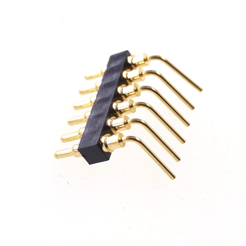 Spring Pogo Pin Connector 2.54 mm Pitch  6 8 Pins Through Holes PCB 10.5mm Height Right Angle 90 Degree