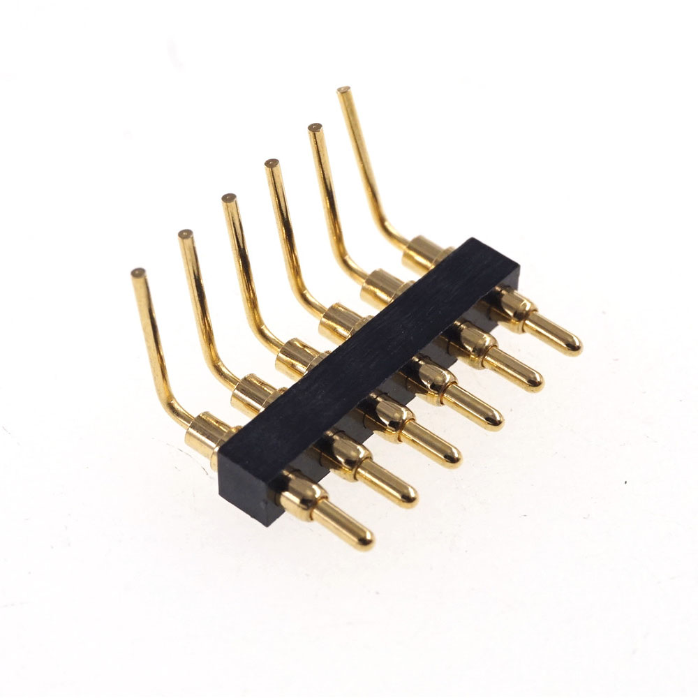 Spring Pogo Pin Connector 2.54 mm Pitch  6 8 Pins Through Holes PCB 10.5mm Height Right Angle 90 Degree