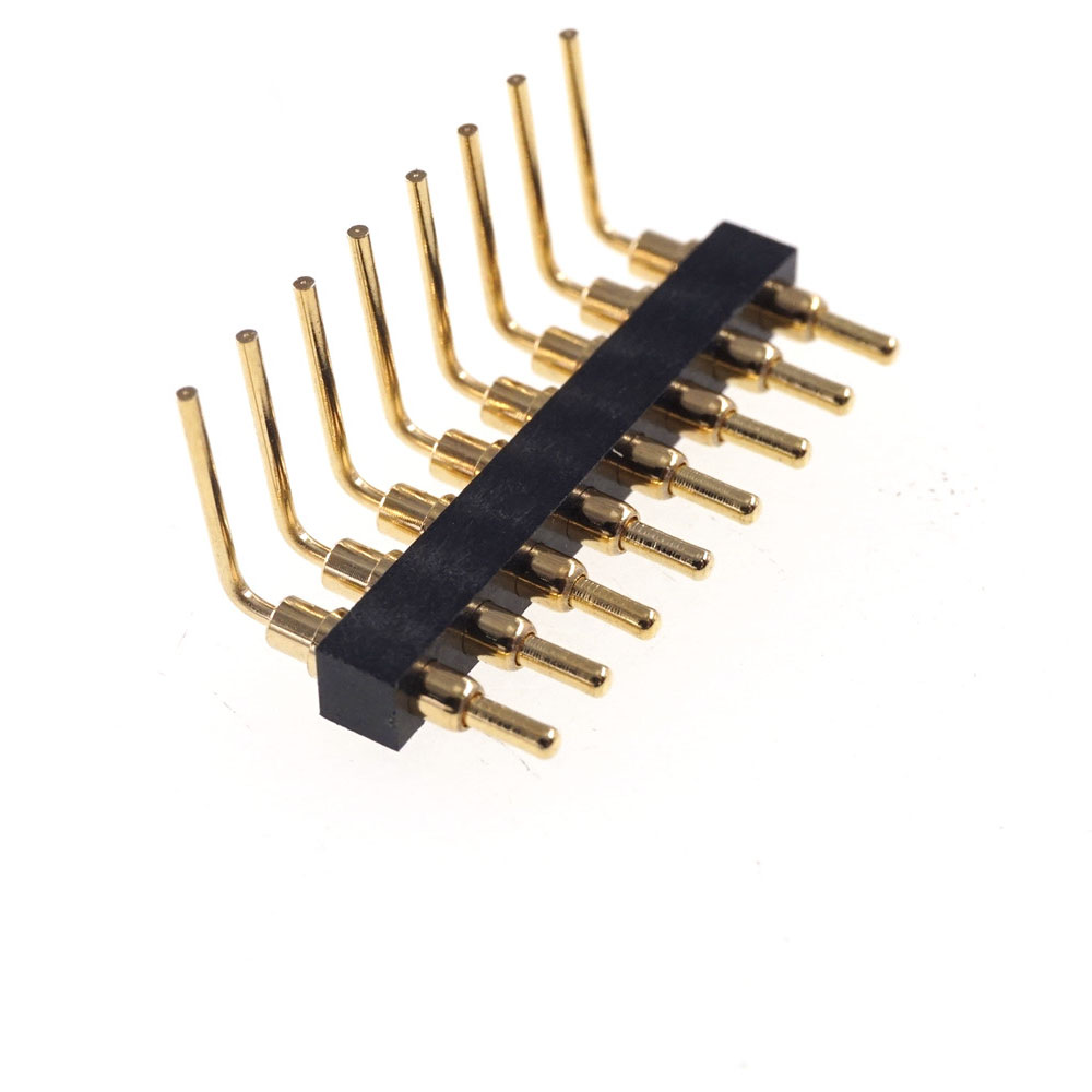 Spring Pogo Pin Connector 2.54 mm Pitch  6 8 Pins Through Holes PCB 10.5mm Height Right Angle 90 Degree