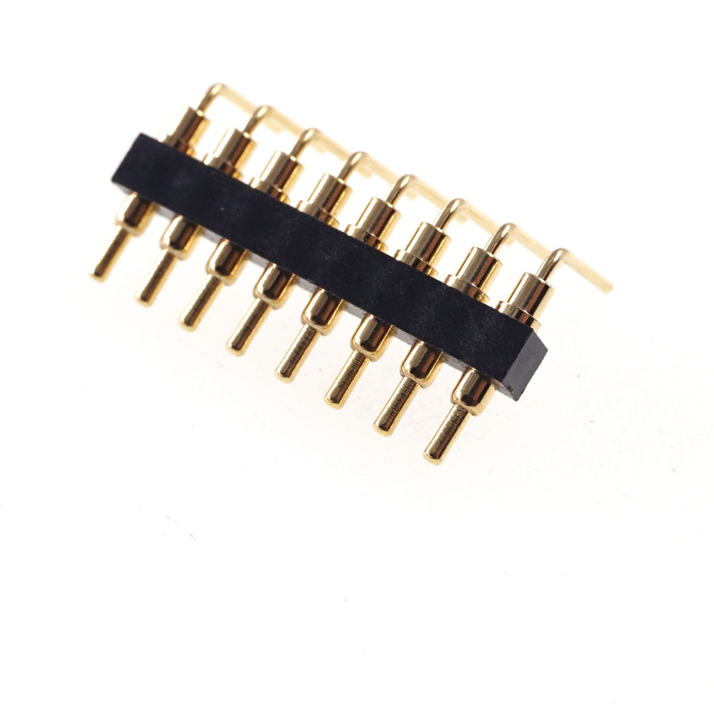 Spring Pogo Pin Connector 2.54 mm Pitch  6 8 Pins Through Holes PCB 10.5mm Height Right Angle 90 Degree